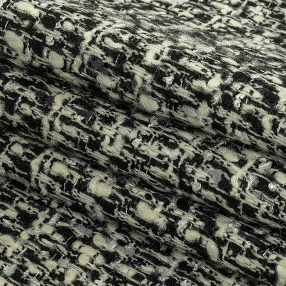 Alvin Valley Cannoli Cream, Black and Metallic Silver Boucled Wool Tweed Folded