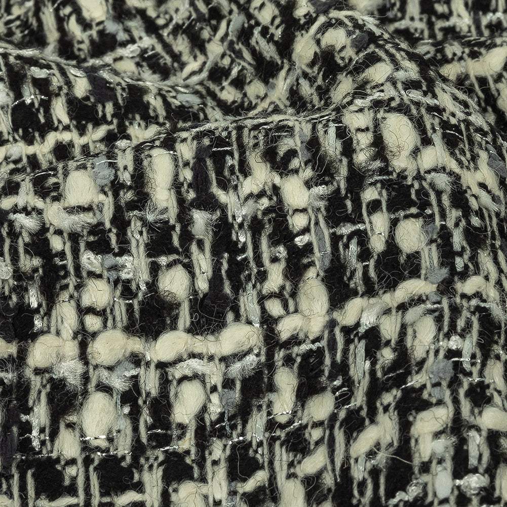 Alvin Valley Cannoli Cream, Black and Metallic Silver Boucled Wool Tweed Detail