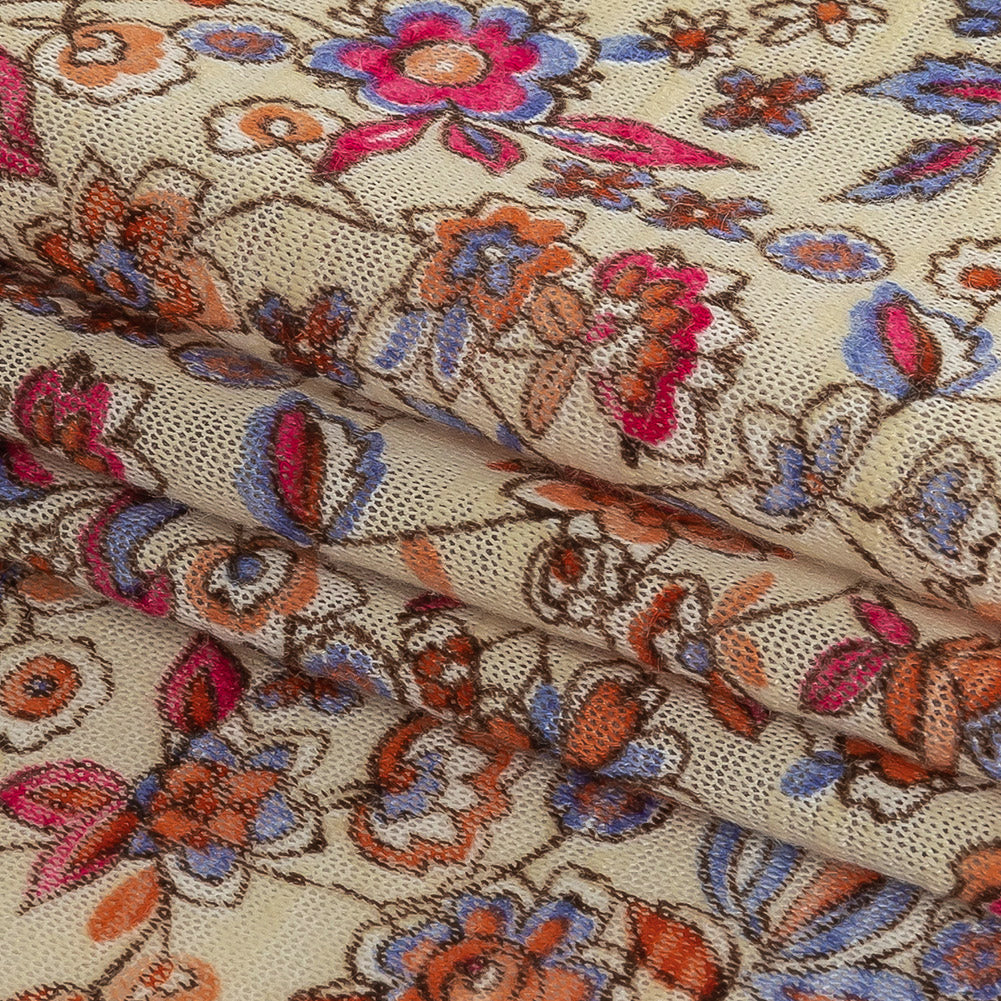 Shell, Red, and Blue Floral Polyester Jersey Folded