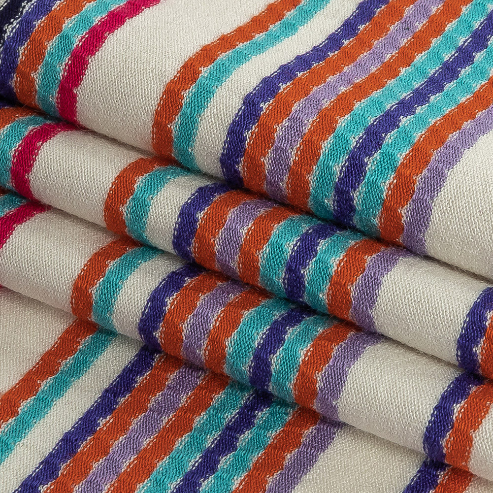 White Rayon Jacquard Knit with Multicolor Stripes Folded