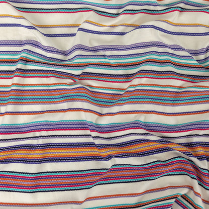 White Rayon Jacquard Knit with Multicolor Stripes