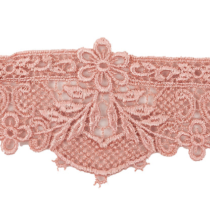 Salmon Pink Floral Lace Trimming - 2.375" Detail