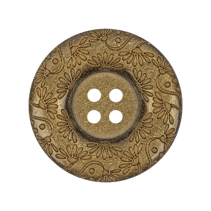 Gold Floral Iridescent Rolled Rim 4-Hole Nylon Button - 44L/28mm