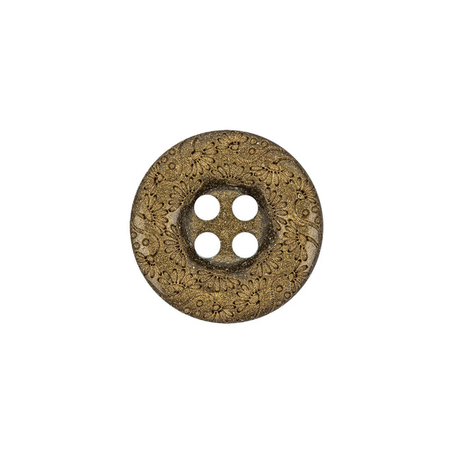 Gold Floral Iridescent Rolled Rim 4-Hole Nylon Button - 28L/18mm