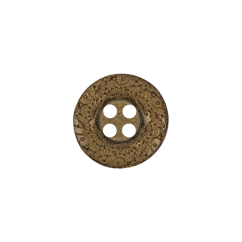 Gold Floral Iridescent Rolled Rim 4-Hole Nylon Button - 24L/15mm