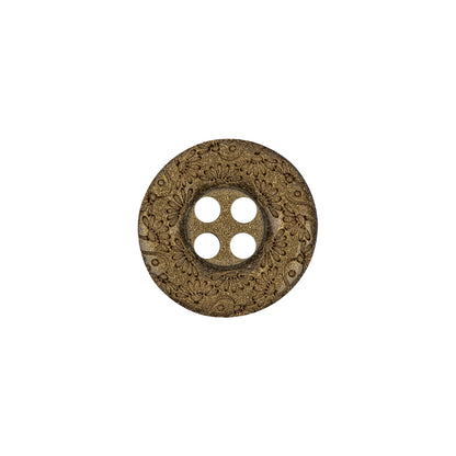 Gold Floral Iridescent Rolled Rim 4-Hole Nylon Button - 24L/15mm
