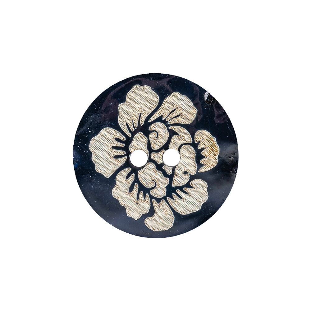 Sapphire and Ivory Iridescent Lacquered Floral 2-Hole Shell Button - 3