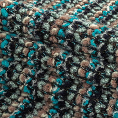 Turquoise, Beige and Navy Striped Chunky Wool Knit Folded