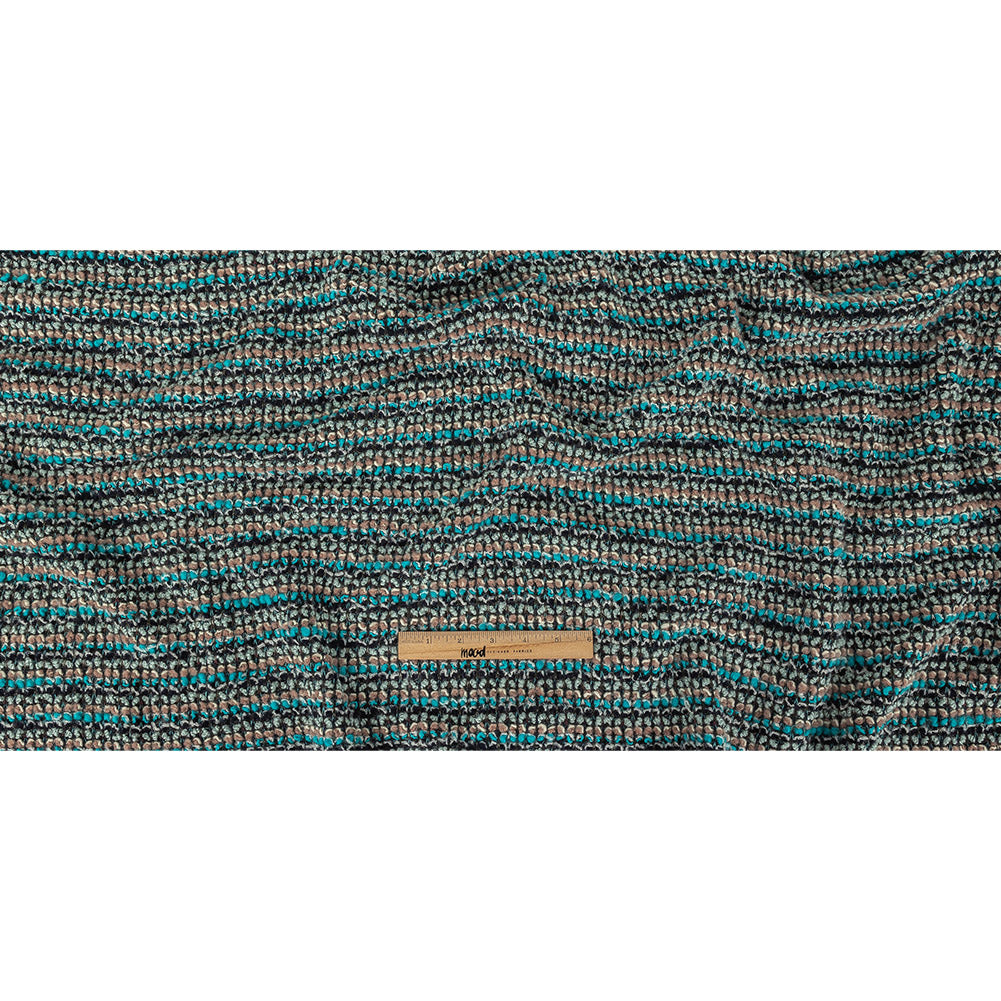 Turquoise, Beige and Navy Striped Chunky Wool Knit Full