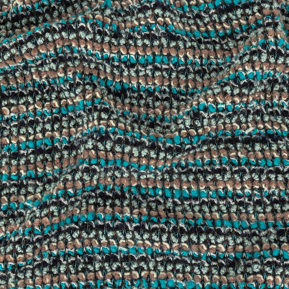 Turquoise, Beige and Navy Striped Chunky Wool Knit