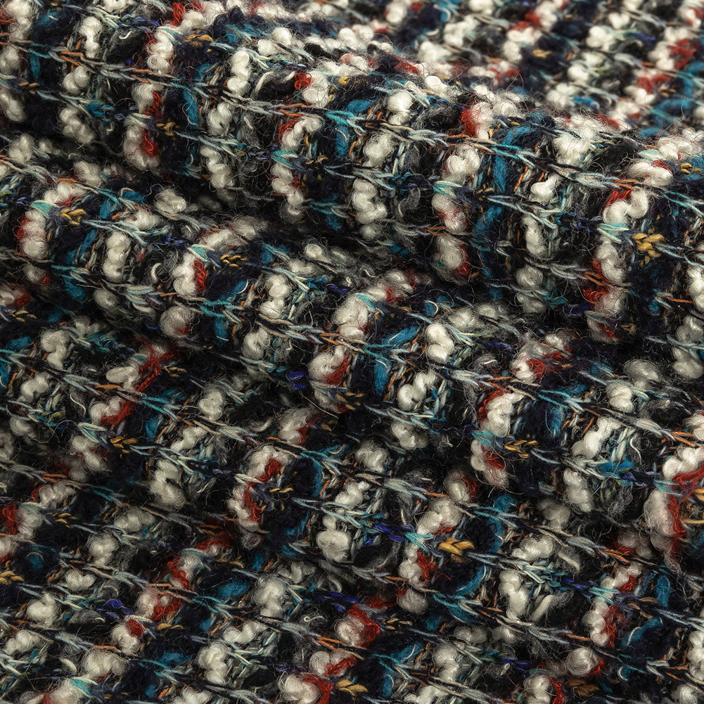 Teal, Russet Brown, and White Striped Chunky Sweater Knit Folded