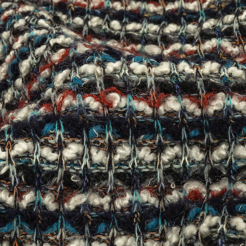 Teal, Russet Brown, and White Striped Chunky Sweater Knit Detail