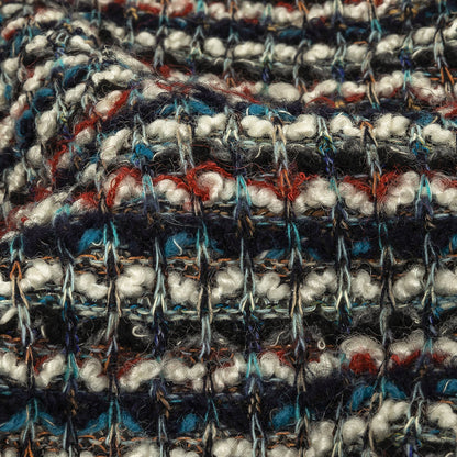 Teal, Russet Brown, and White Striped Chunky Sweater Knit Detail