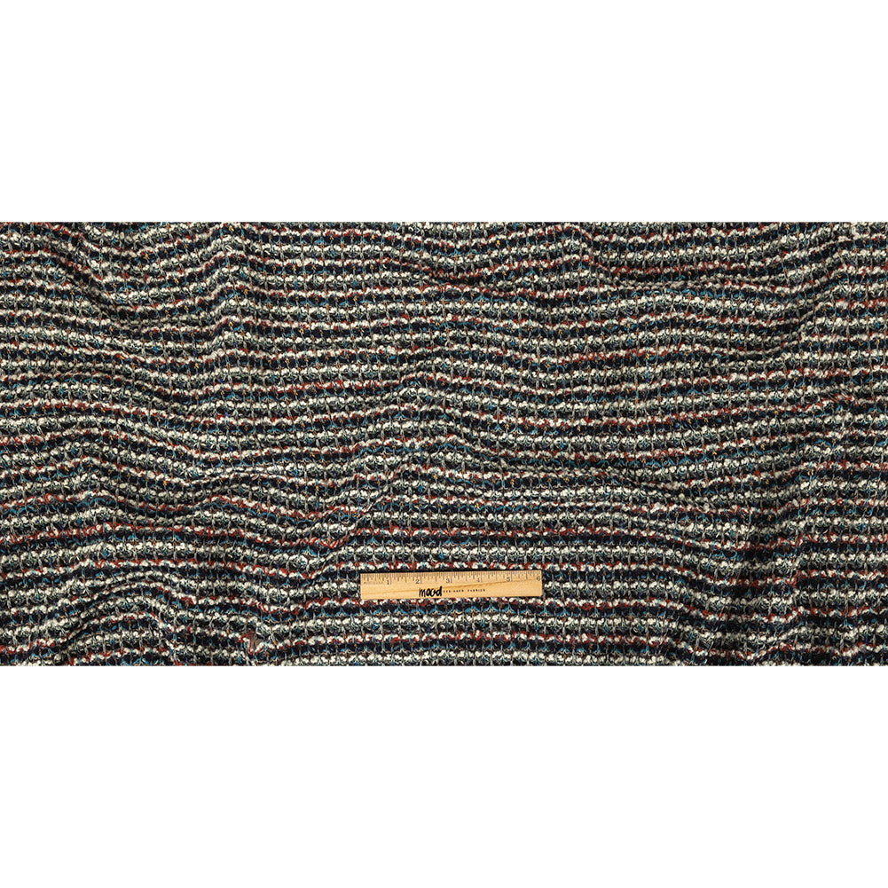 Teal, Russet Brown, and White Striped Chunky Sweater Knit Full