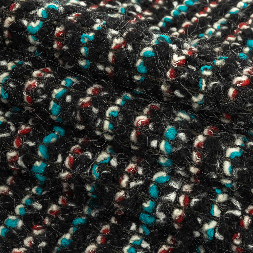 Black, Red, and Algiers Blue Boucled Wool Knit Folded