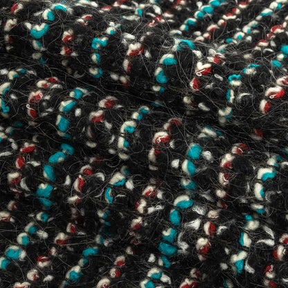Black, Red, and Algiers Blue Boucled Wool Knit Folded