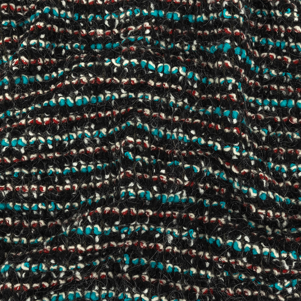 Black, Red, and Algiers Blue Boucled Wool Knit