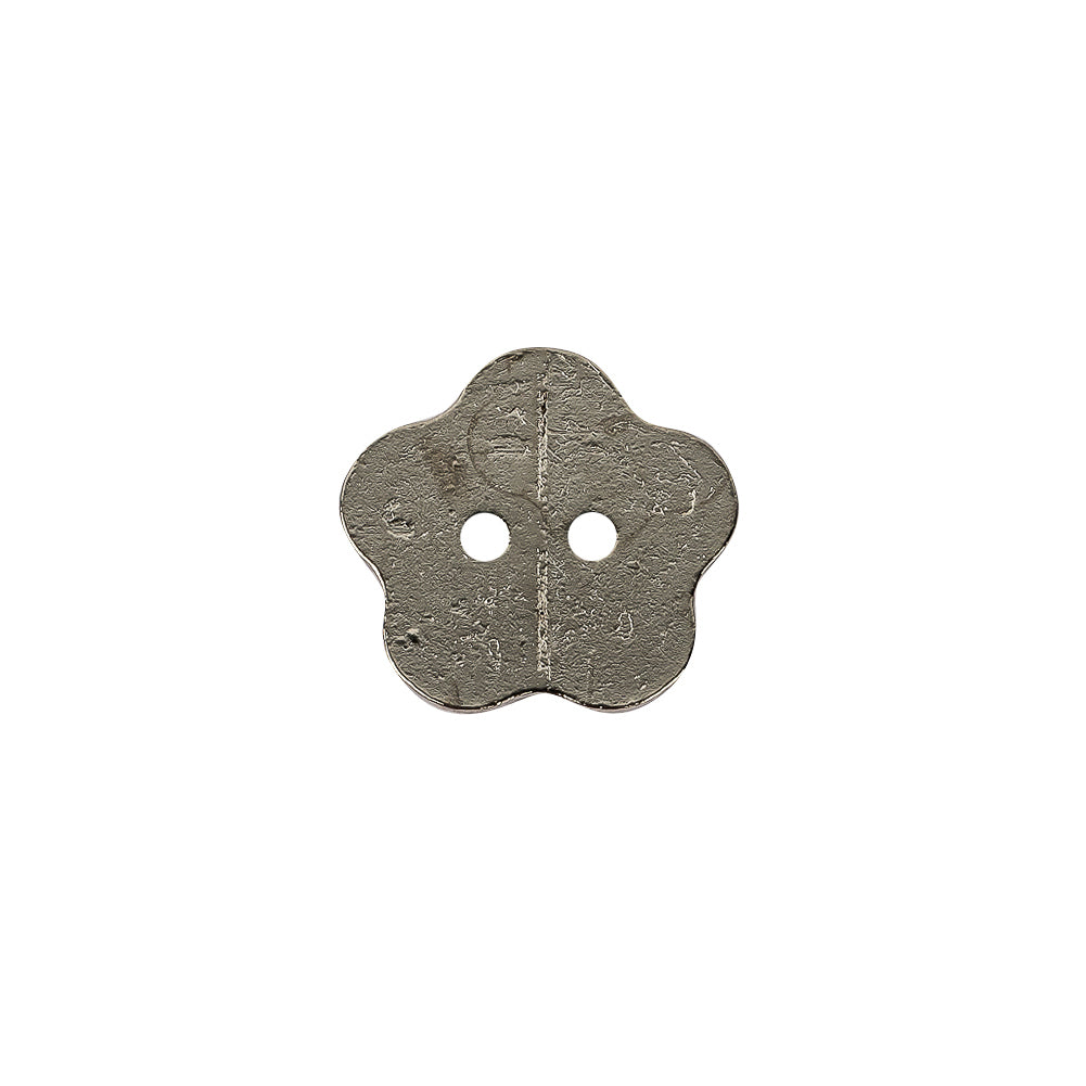 Nickel Nailshead Textured 2-Hole Metal Flower Button - 24L/15mm Detail