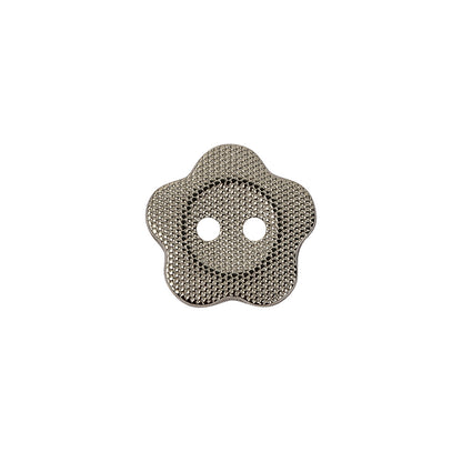 Nickel Nailshead Textured 2-Hole Metal Flower Button - 24L/15mm