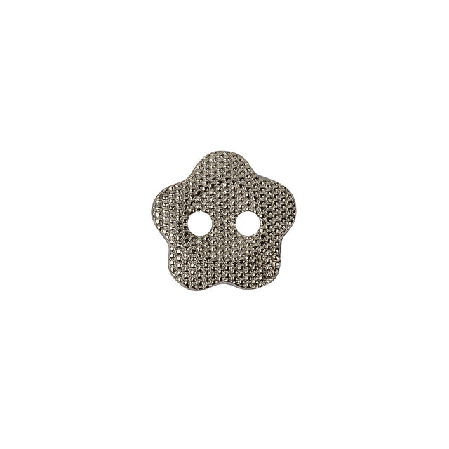 Nickel Nailshead Textured 2-Hole Metal Flower Button - 20L/12.5mm