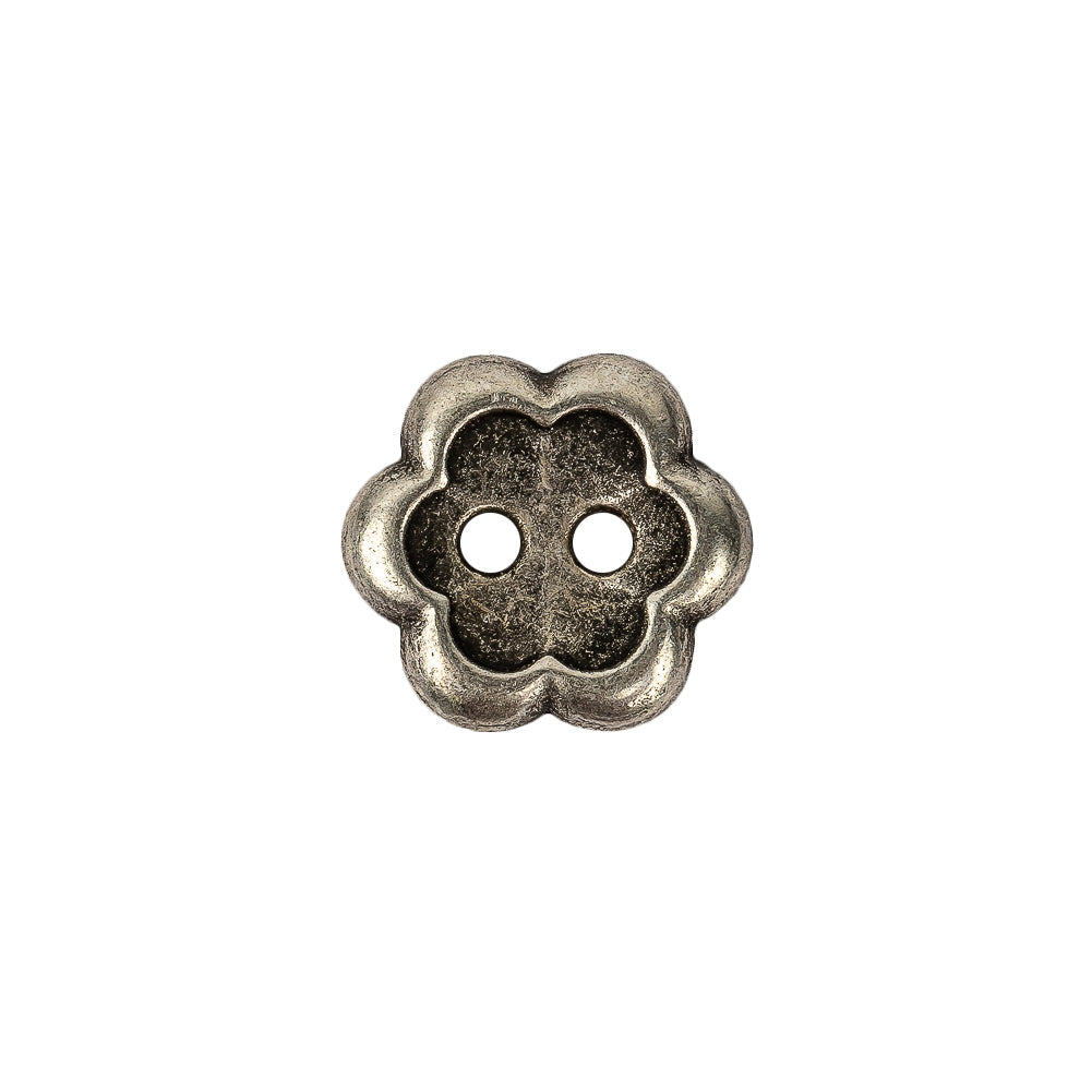 Silver Concave 2-Hole Metal Flower Button - 24L/15mm