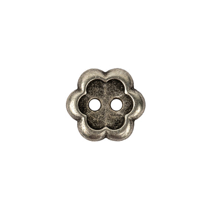 Silver Concave 2-Hole Metal Flower Button - 24L/15mm
