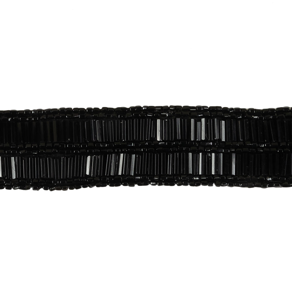 Vintage Black 2 Row Bugle and Seed Bead Striped Trim - 1" Detail