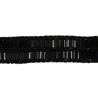 Vintage Black 2 Row Bugle and Seed Bead Striped Trim - 1" Detail