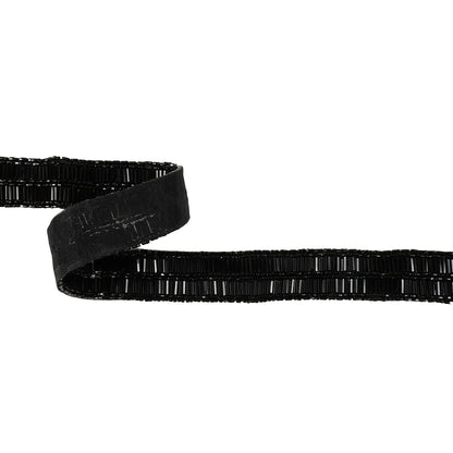 Vintage Black 2 Row Bugle and Seed Bead Striped Trim - 1"