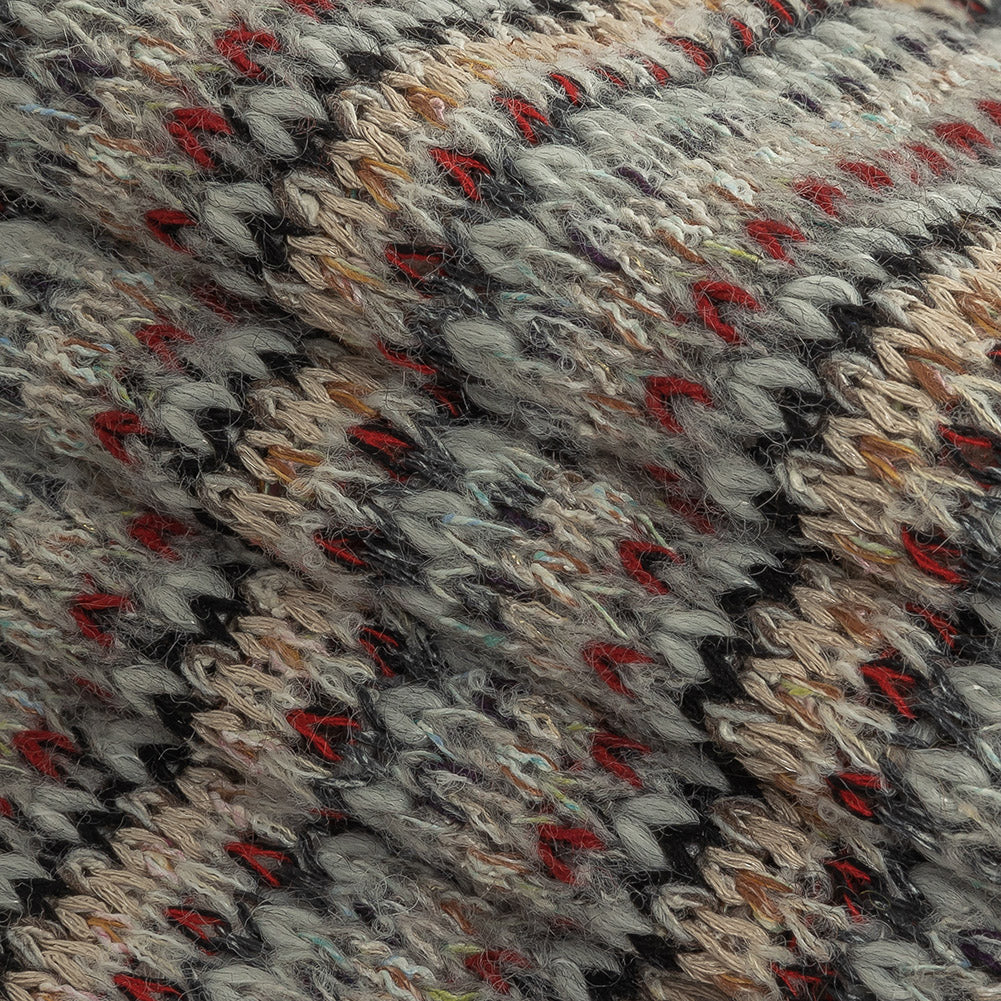 Italian Light Gray, Red and Saffron Striped Wool Sweater Knit Folded