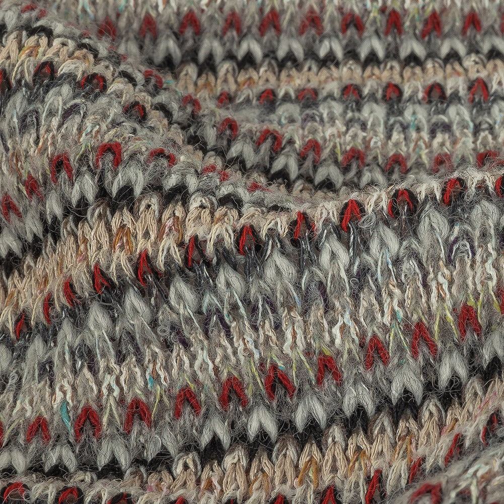 Italian Light Gray, Red and Saffron Striped Wool Sweater Knit Detail
