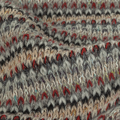 Italian Light Gray, Red and Saffron Striped Wool Sweater Knit Detail