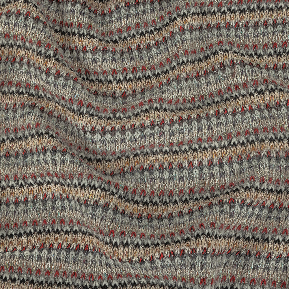 Italian Light Gray, Red and Saffron Striped Wool Sweater Knit