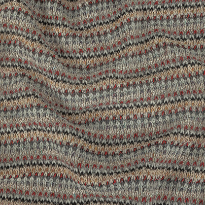 Italian Light Gray, Red and Saffron Striped Wool Sweater Knit