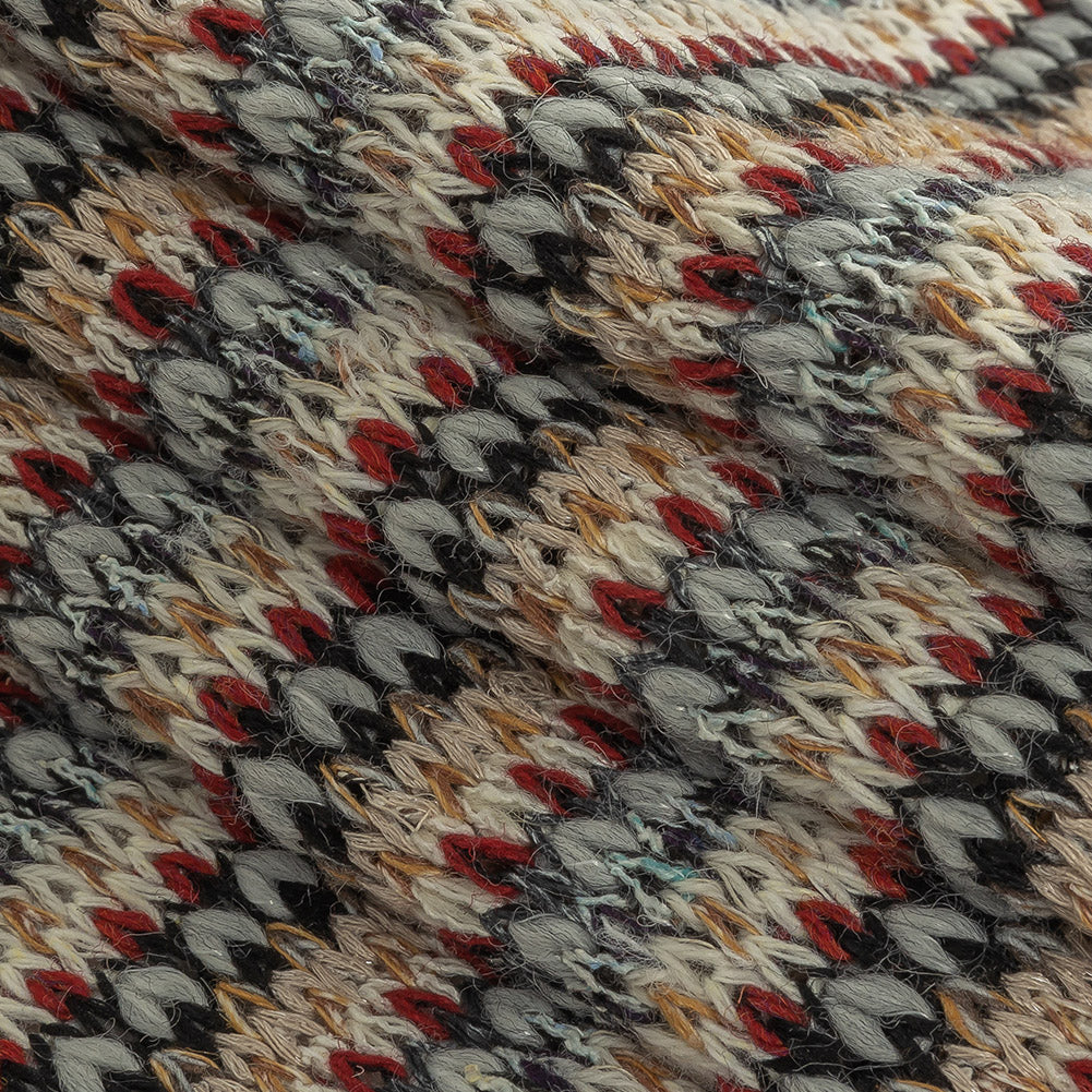 Italian White, Red and Saffron Striped Wool Sweater Knit Folded