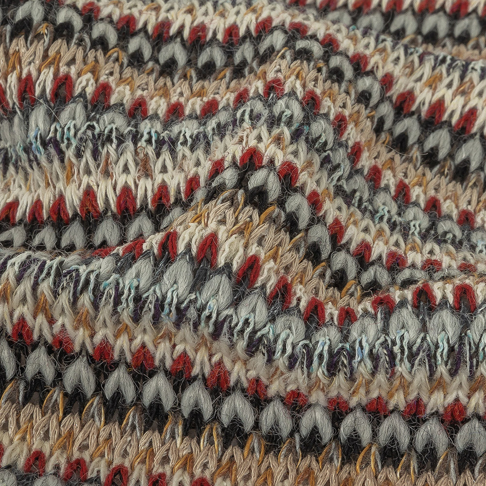 Italian White, Red and Saffron Striped Wool Sweater Knit Detail