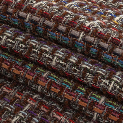 Italian Chocolate Multicolor Blended Wool Tweed Folded