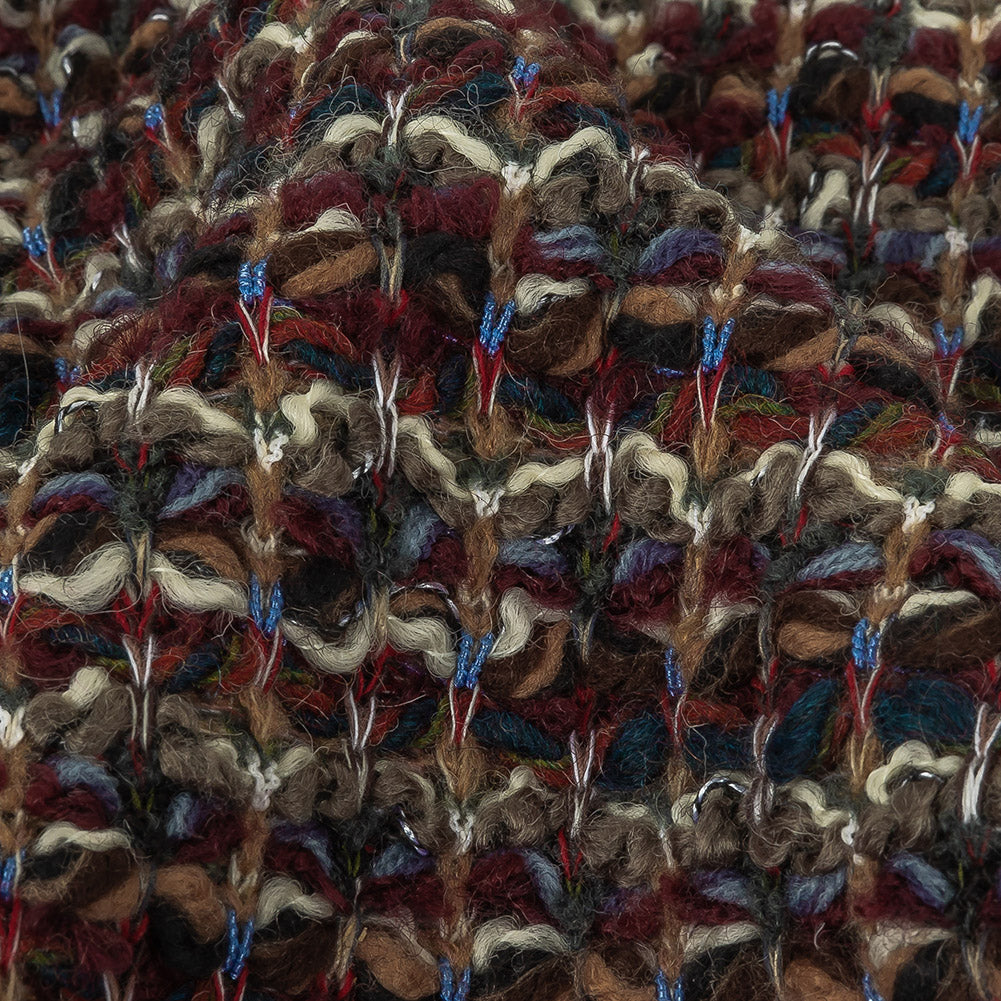Burgundy, Gray Green and White Loopy Wool Sweater Knit Detail