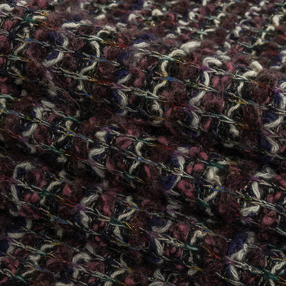 Rose, Eggplant and Metallic Silver Loopy Wool Sweater Knit Folded