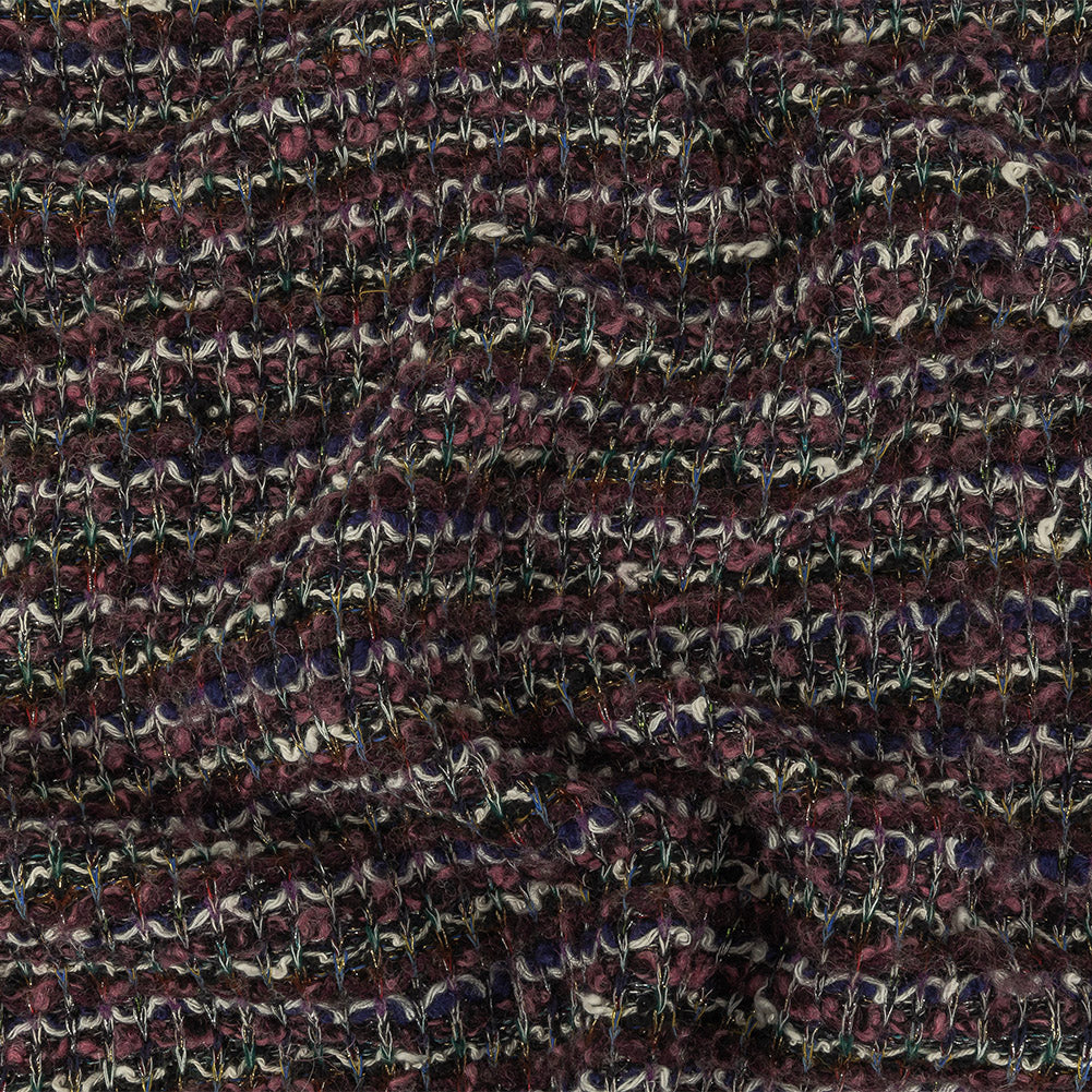Rose, Eggplant and Metallic Silver Loopy Wool Sweater Knit