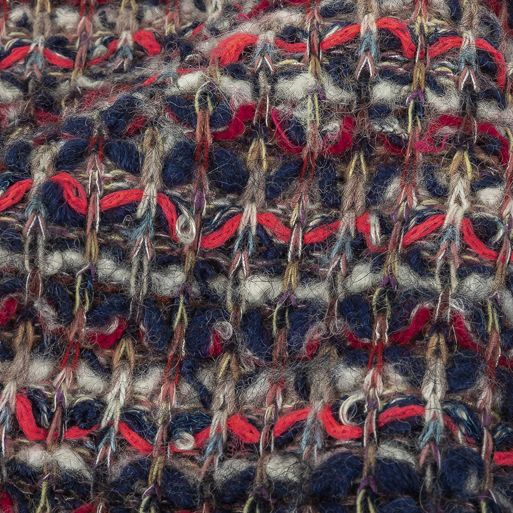 Navy, White and Neon Pink Loopy Stripes Wool Sweater Knit Detail