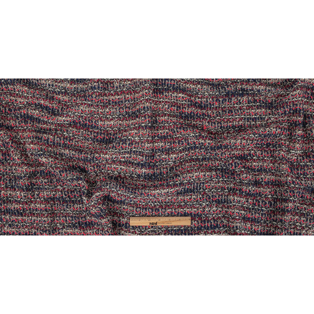Navy, White and Neon Pink Loopy Stripes Wool Sweater Knit Full