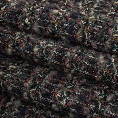 Charcoal, Rose and Metallic Silver Loopy Wool Sweater Knit Folded