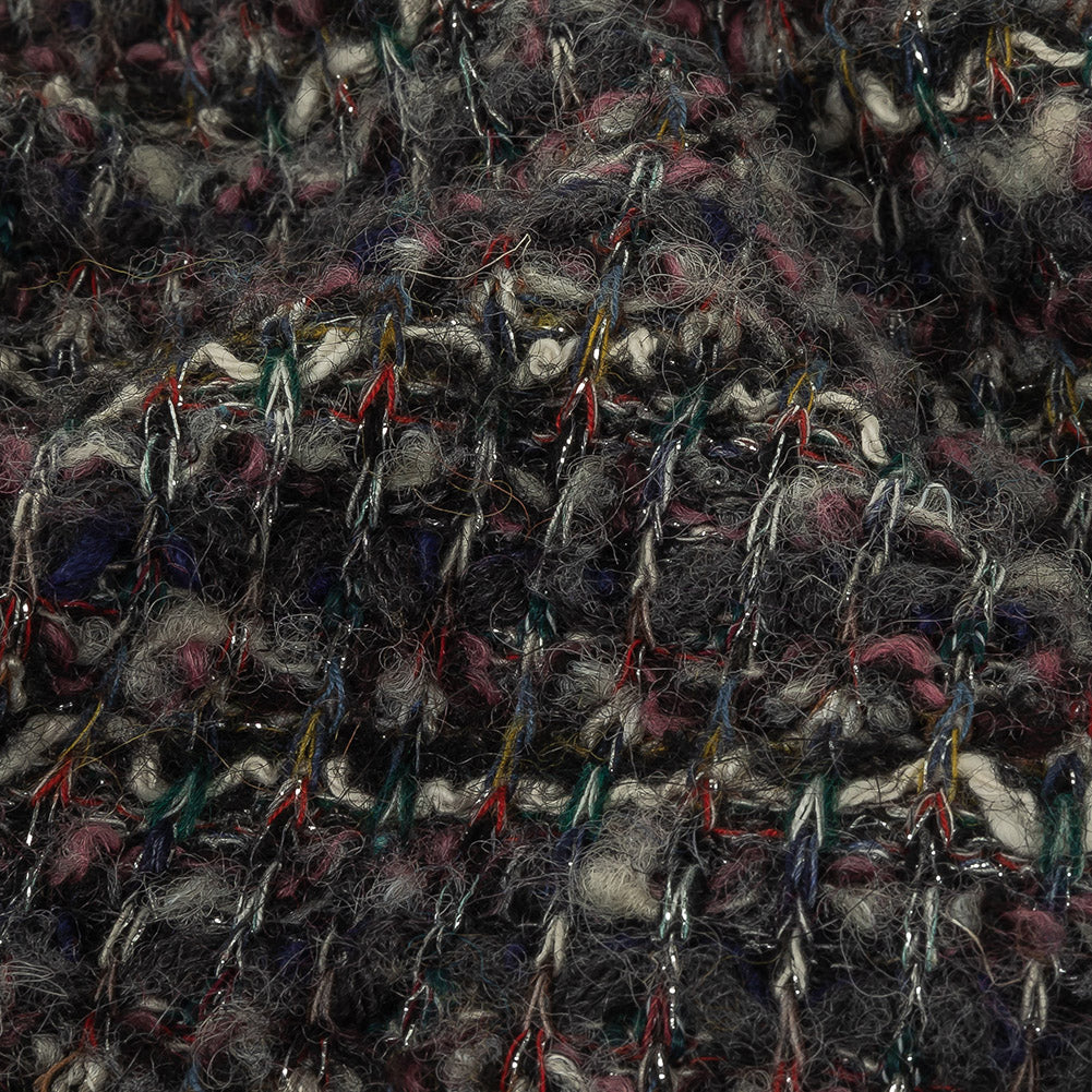 Charcoal, Rose and Metallic Silver Loopy Wool Sweater Knit Detail