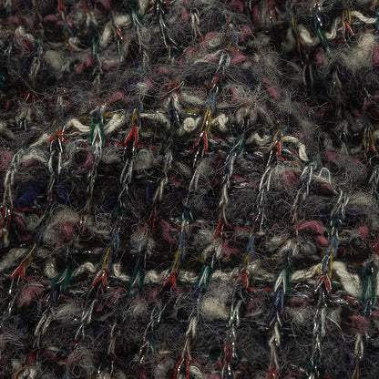 Charcoal, Rose and Metallic Silver Loopy Wool Sweater Knit Detail