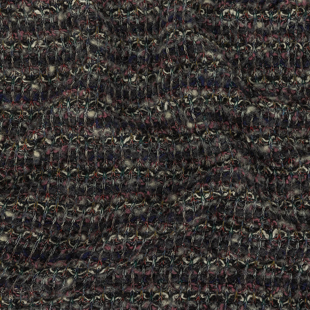 Charcoal, Rose and Metallic Silver Loopy Wool Sweater Knit