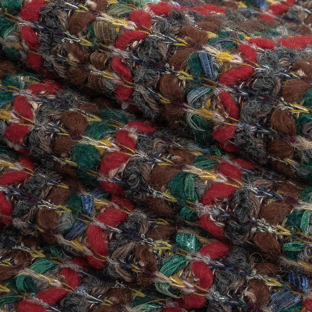 Red, Green and Brown Chunky Stripes Wool Knit Folded