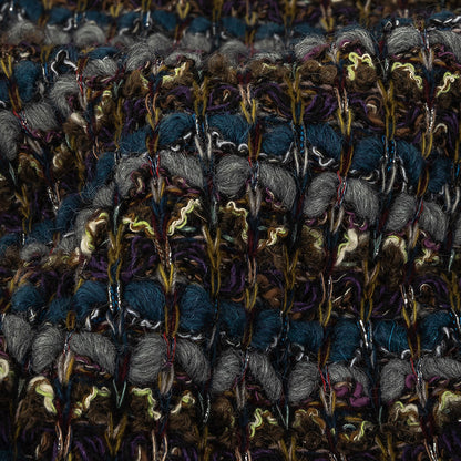 Teal, Gray and Olive Striped Chunky Wool Knit with Metallic Silver Accents Detail