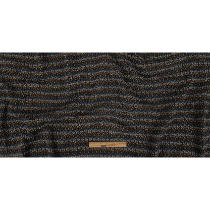 Teal, Gray and Olive Striped Chunky Wool Knit with Metallic Silver Accents Full