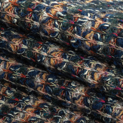 Dark Forest, Navy, and Beige Striated Chunky Wool Knit Folded